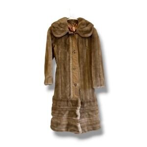 Tissavel France Vintage Tan Faux Fur Coat Size Small Zip Off Bottom England 60s